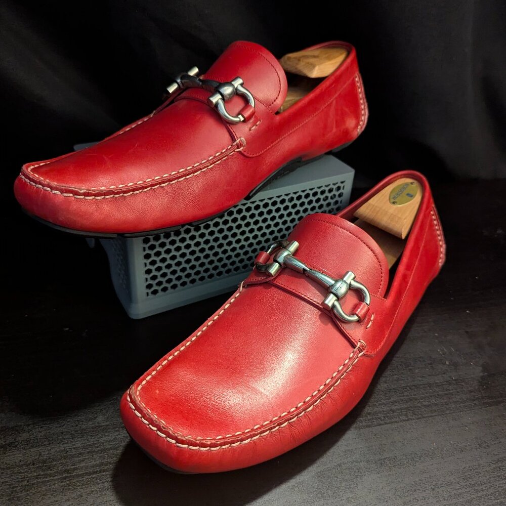Men's Red Parigi Driving Shoes Genuine Italian Red Leather Size 12 MS30358 D 12